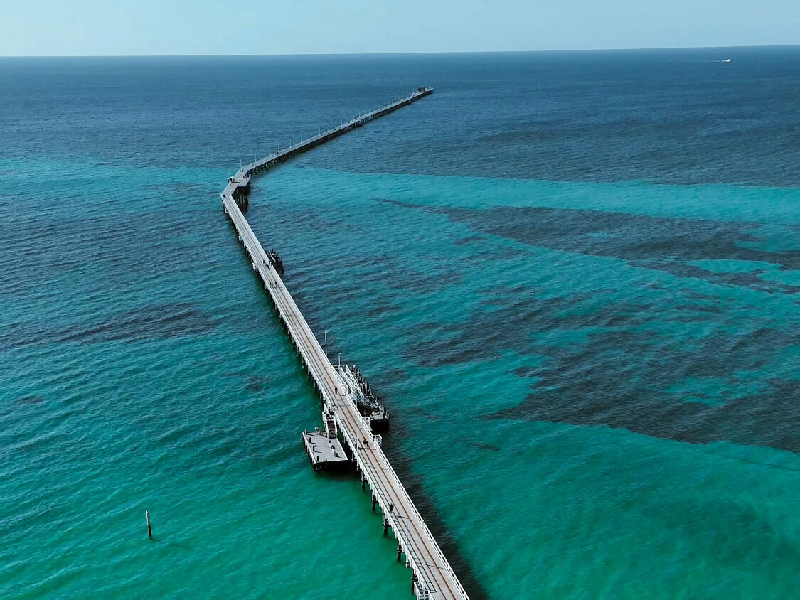 Drone shot of the 1.8km long jetty in Busselton