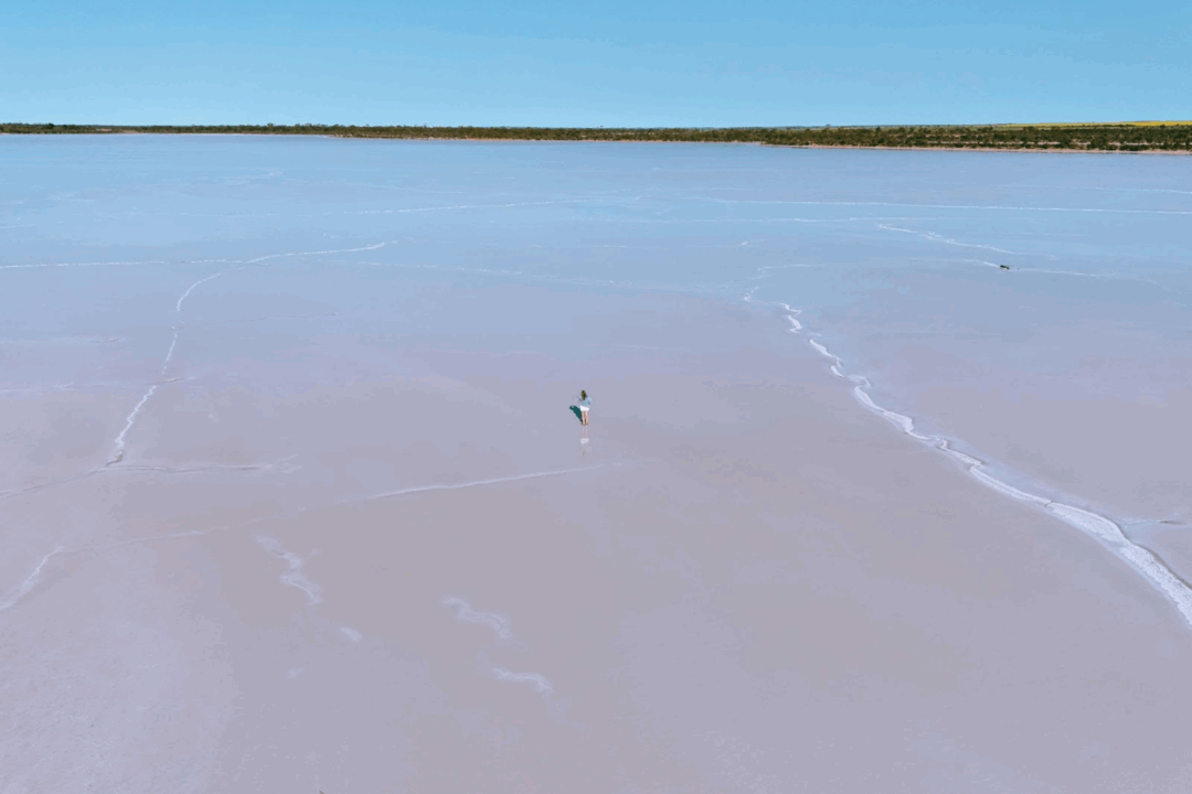 Aerial view of Lake Campion - one of the many salt lakes along the Wheatbelt Way (Wheatbelt Road Trip Itinerary)